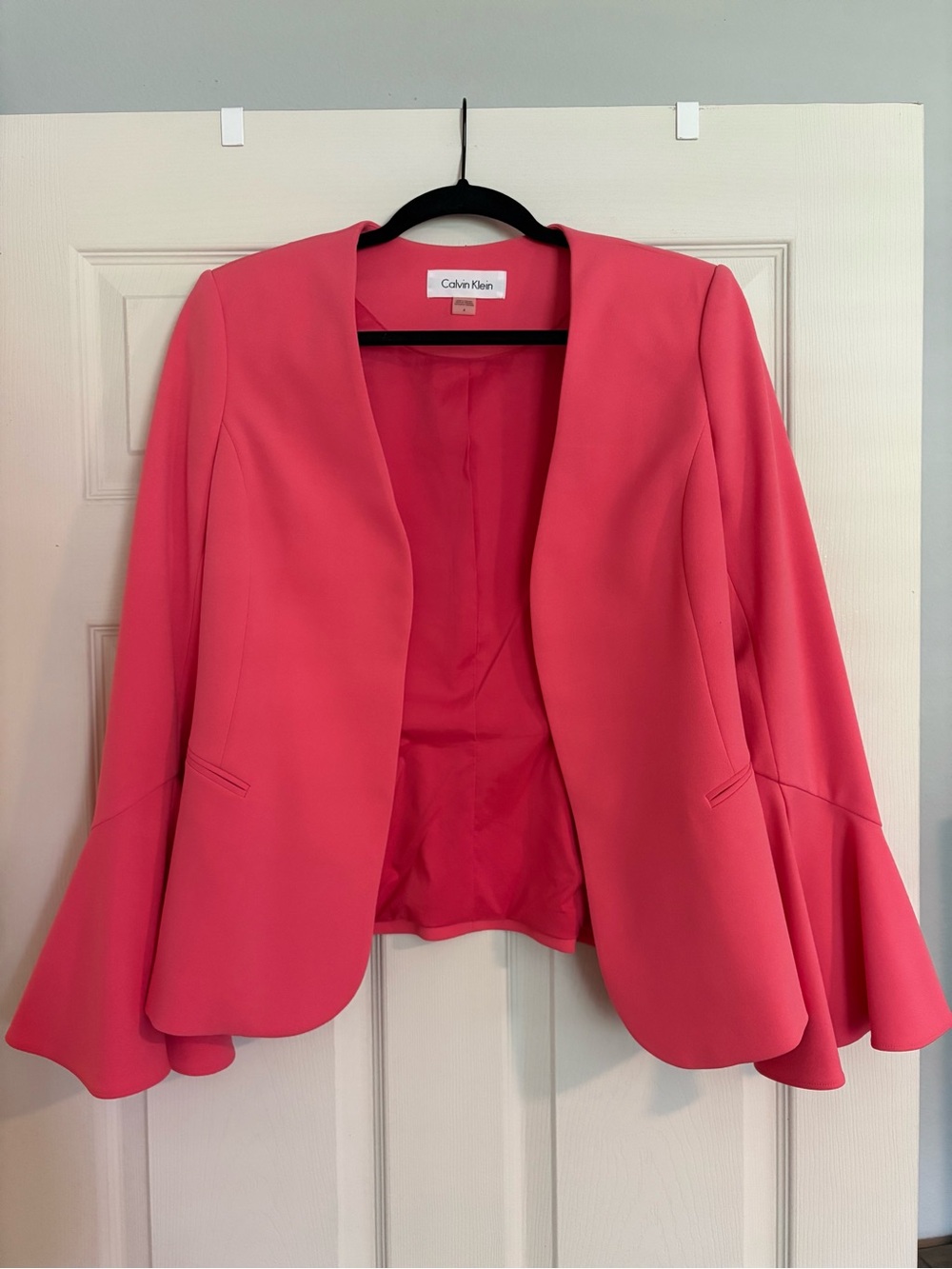 Calvin Klein Coral Pink Open-Front Women's Blazer With Flared Sleeves